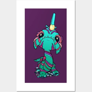 Teal Toothy Baby Sea Monster Posters and Art